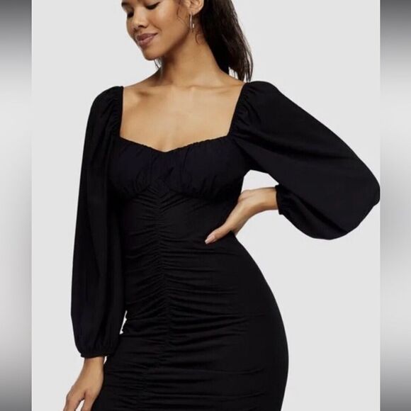 Topshop Black Ruched Long Sleeve Mini Dress nwt - Picture 1 of 16